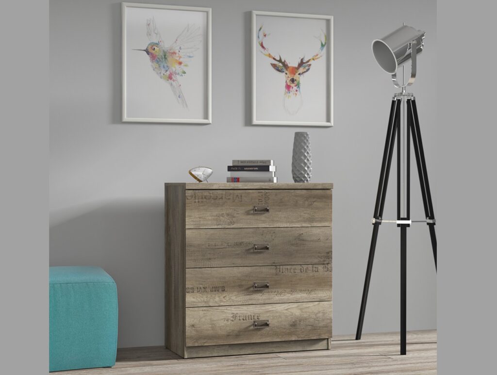 80cm Wide Chest of Drawers Bedroom Living Room Storage Unit 4 Drawers Rustic Oak and Grey - Malcolm