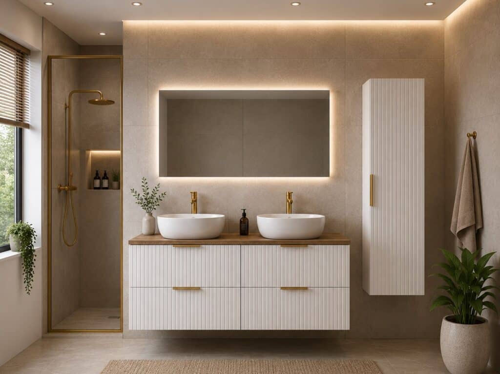 Tall Bathroom Cabinet White Slim Narrow Storage Unit Ribbed Fluted Door Floating Furniture - Adel