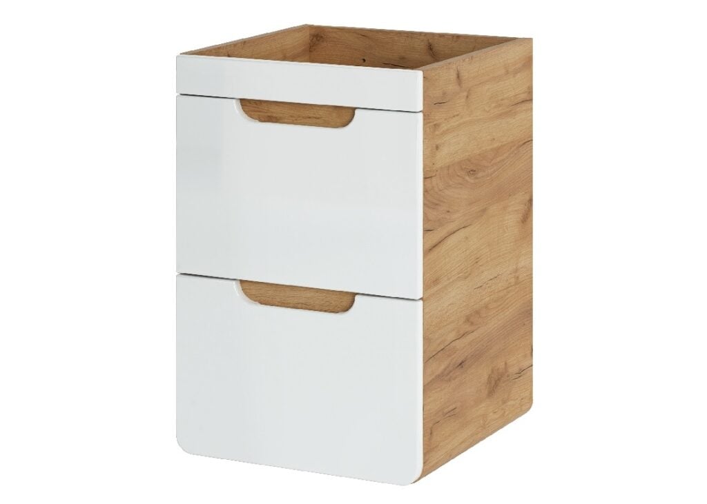 Wall Hung Slimline Bathroom Furniture Set 400mm Vanity Sink Drawer and Storage Cabinets White Gloss Oak - Aruba