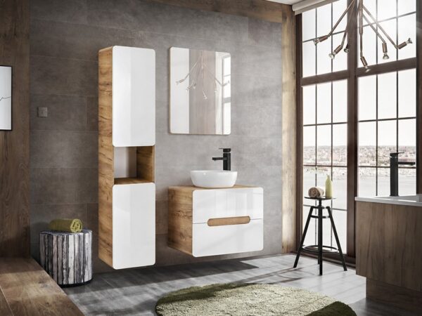 bathroom furniture set wall hung vanity unit with basin and tall cabinet modern white gloss storage