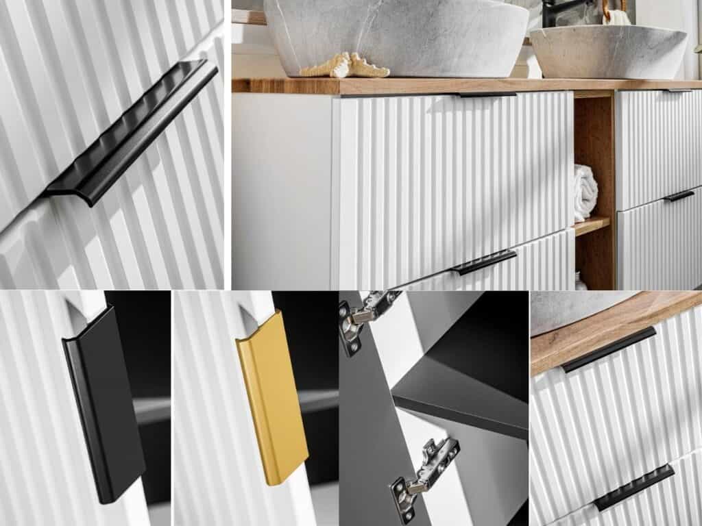 Tall Bathroom Cabinet White Slim Narrow Storage Unit Ribbed Fluted Door Floating Furniture - Adel