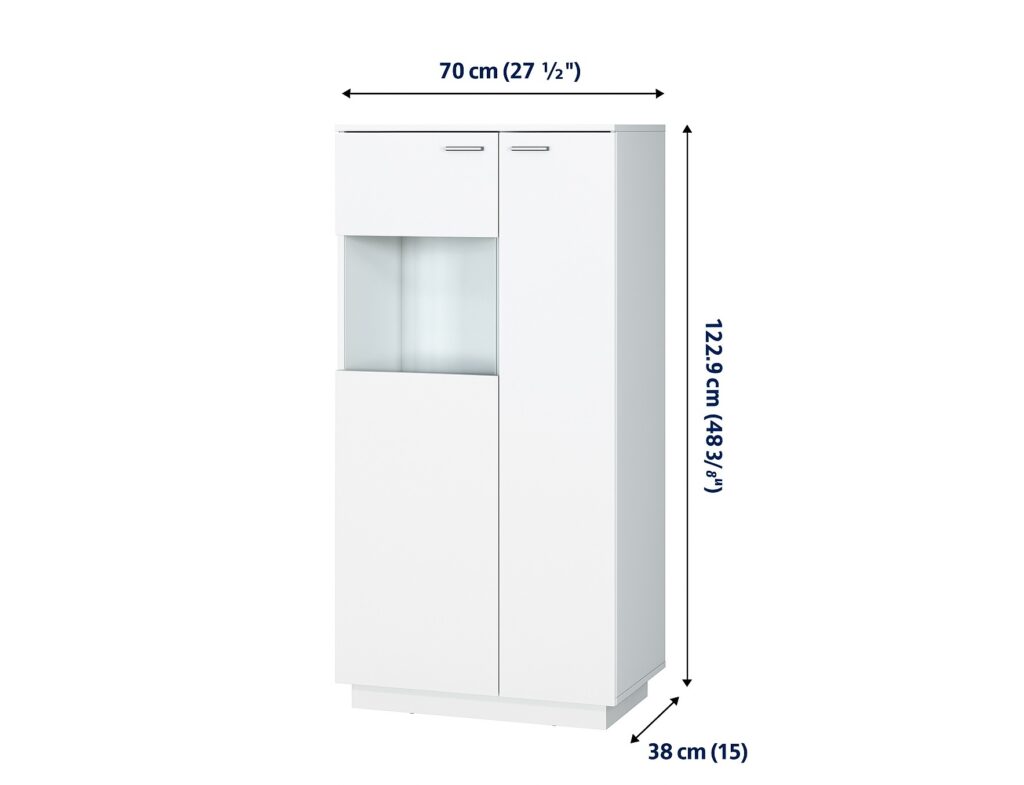 Glass Display Cabinet Small Shelving Unit Glazed Bookcase Storage White Gloss – Sol