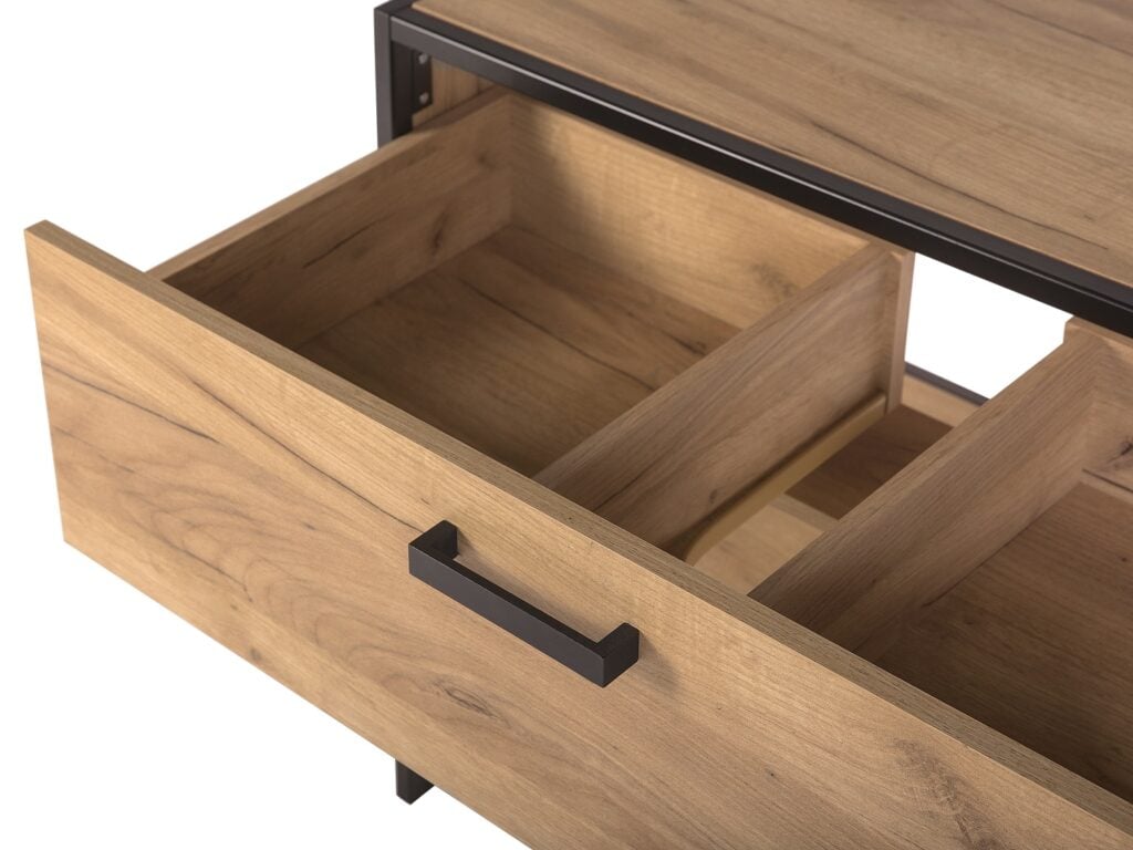 Floor Standing Countertop Vanity Unit 900mm Oak Bathroom Cabinet with Drawer Industrial Loft Black Metal - Brooklyn