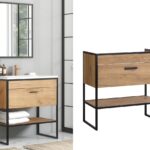 luxury freestanding cabinet 800mm vanity unit oak and black
