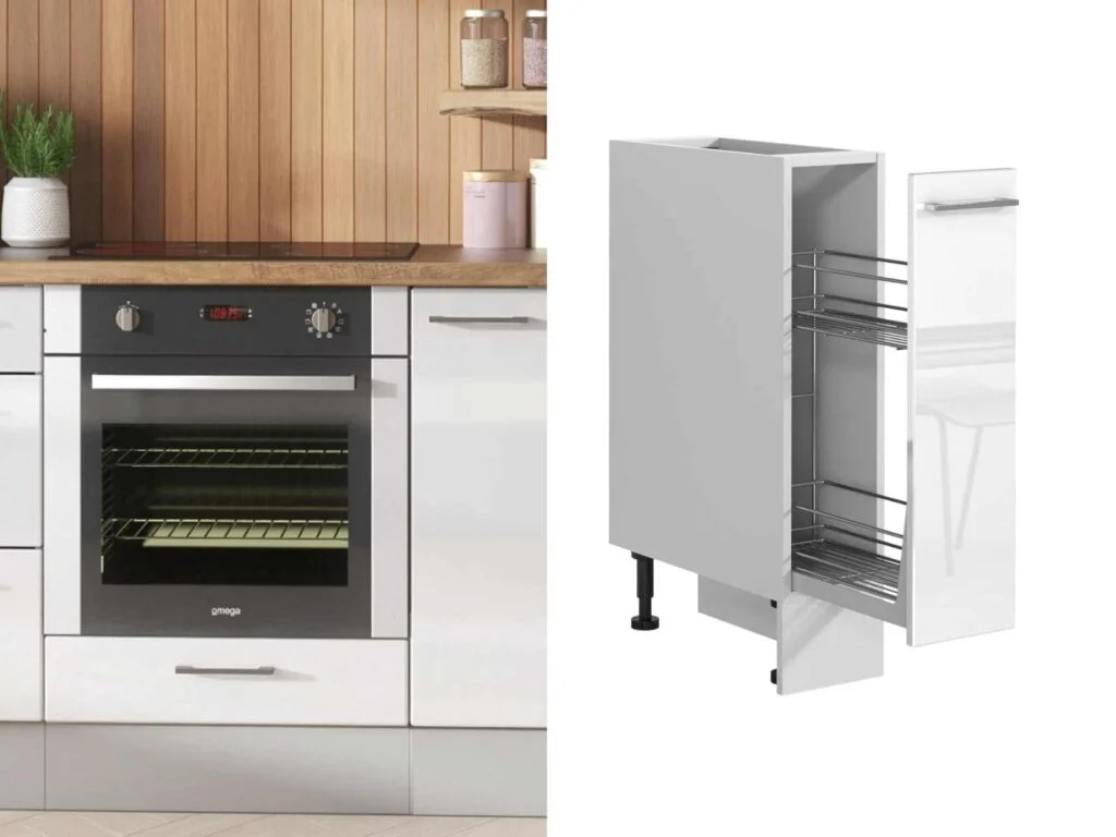 Kitchen Cupboard Pull Out Storage Basket Freestanding 200mm Unit White Gloss Base Cabinet – Ella
