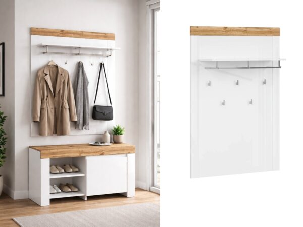 coat wall hooks with shelf modern storage panel white gloss oak scandi hallway