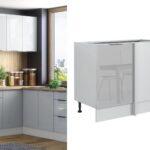 kitchen corner base cabinet, straight universal corner unit in light grey gloss