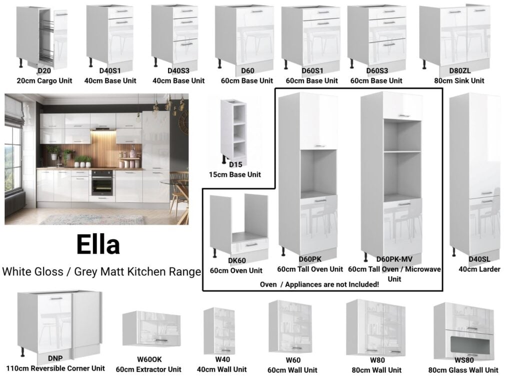 Kitchen Sink Unit with Sit On Sink and Freestanding Base Cabinet 800mm Cupboard White Gloss - Ella