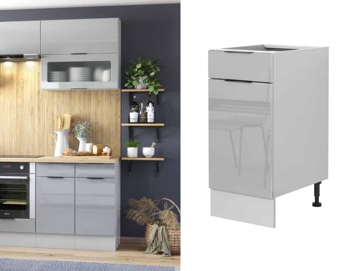Kitchen Drawer Base Cabinet 400mm Unit Grey Gloss Cupboard