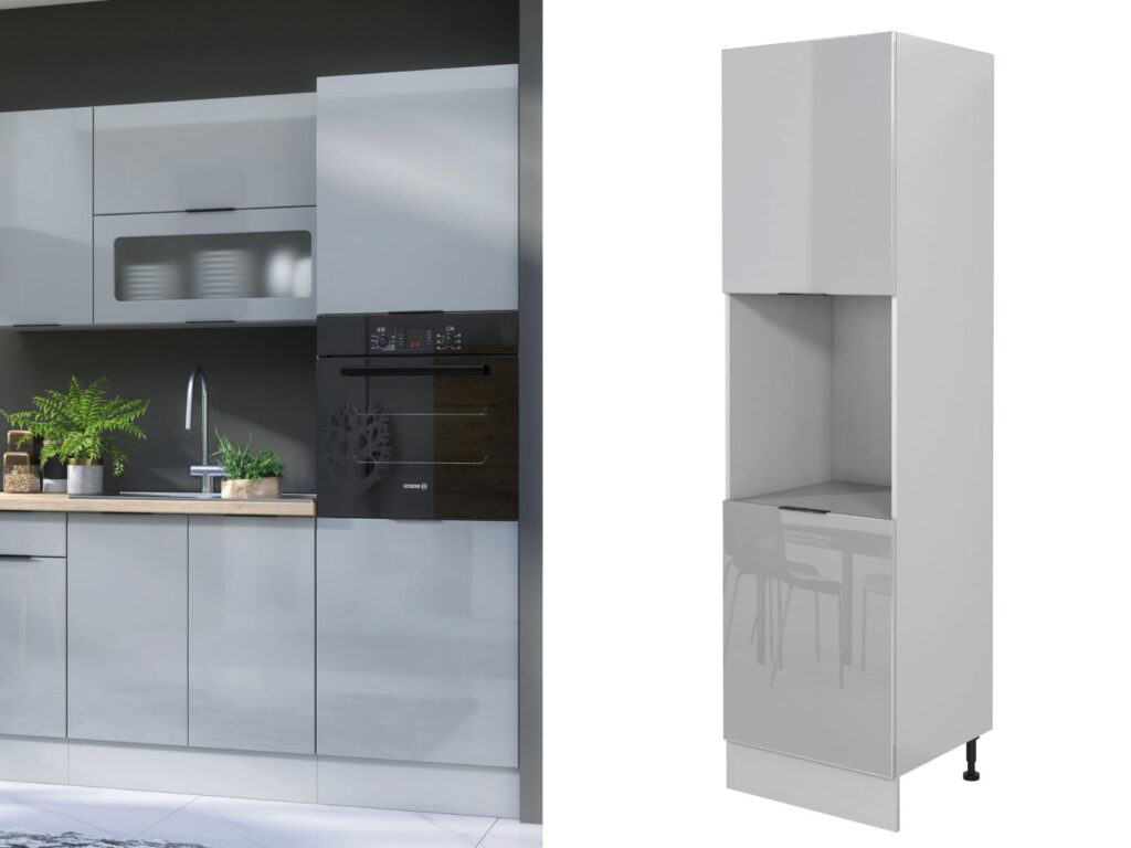 Tall Oven Housing Unit Kitchen Cabinet 600mm Carcass for Single Eye Level Oven Light Grey Gloss - Star