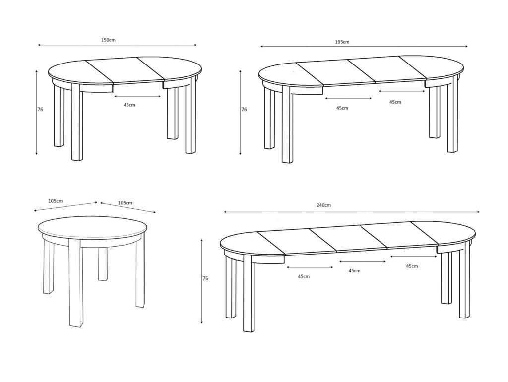 Round Extendable Dining Table Oval Oak Effect Top Black Legs 4 6 8 10 12 Seater Extends 105cm to 240cm – Indus