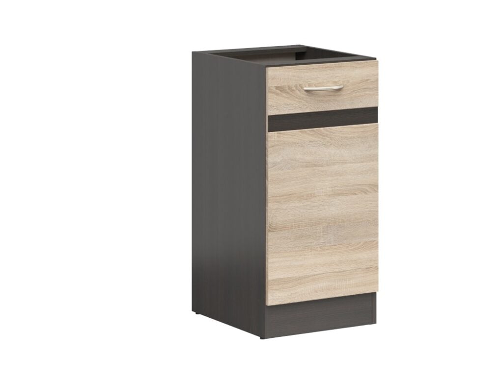 Modern Freestanding Kitchen Cabinet 400mm Base Cupboard Unit 40cm Right Hand Wenge/Oak Effect - Junona