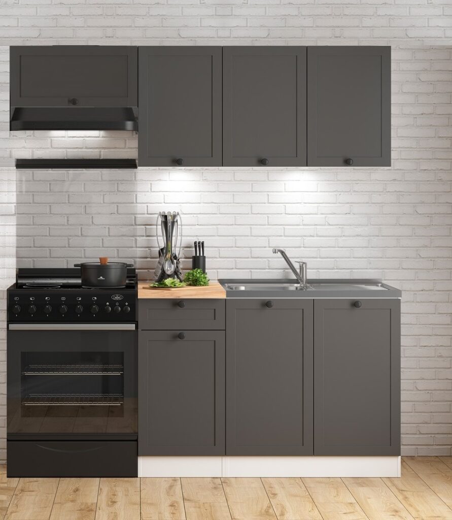 Kitchen Larder Unit Pantry Cupboard Tall Kitchen Cabinet Storage 500mm Shaker Dark Grey Left – Junona