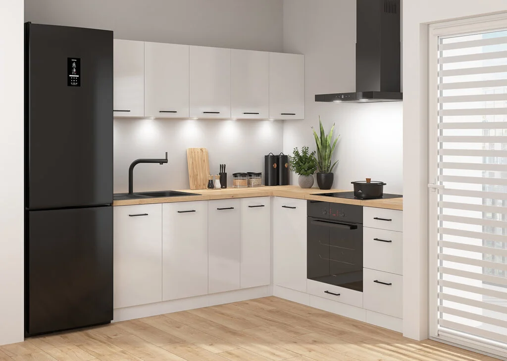 600mm Kitchen Base Unit 2 Door Cabinet Modern Freestanding Cupboard 60cm Chalk White Gloss - Junona