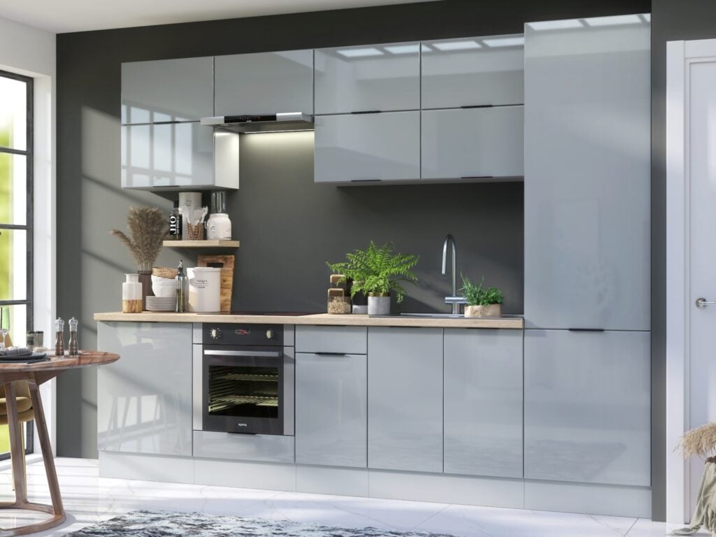 Kitchen Cabinets Cupboards 12 Unit 600 Larder Oven Housing DIY Set 300cm Light Grey Gloss - Star