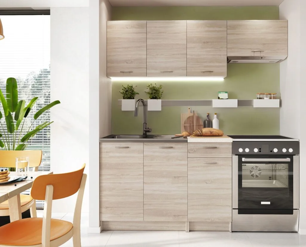 Complete Kitchen Cabinets Set 5 Units Sonoma Oak Flat Pack Free Standing Budget Kitchenette - Nela