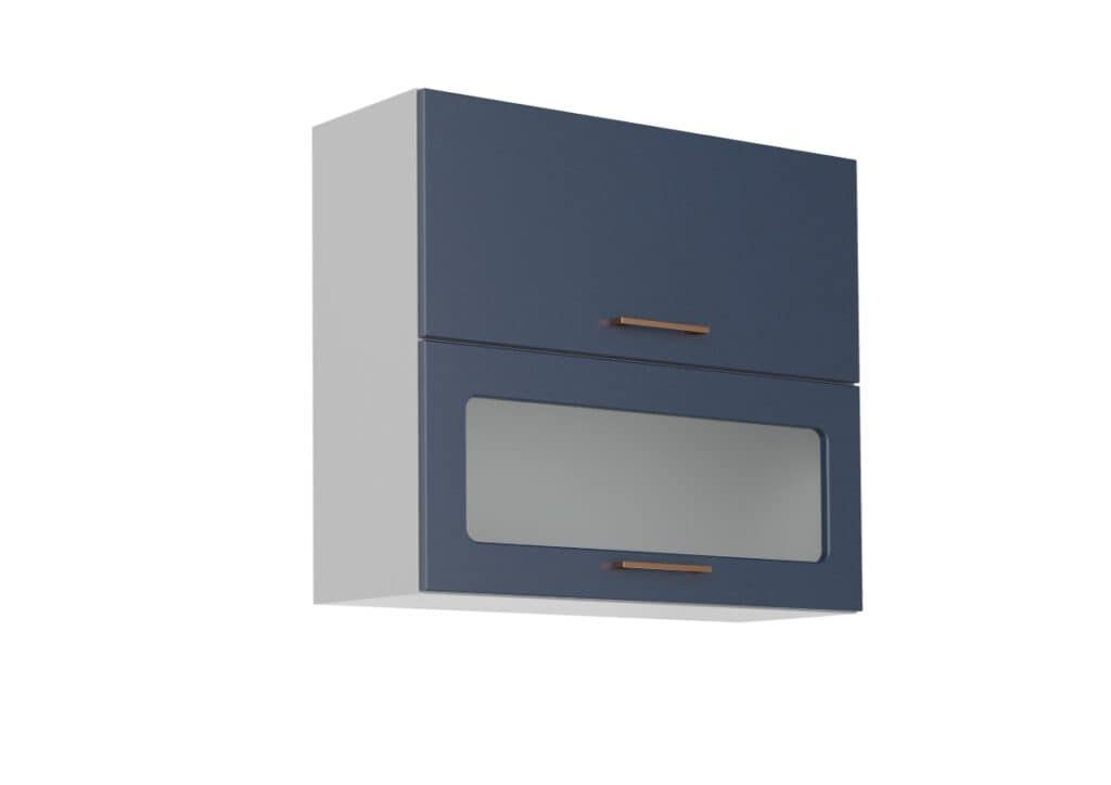 Kitchen Cabinets Set Dark Blue 9 Units Tall Oven Housing Glass Wall Display 300cm Full Package - Nora