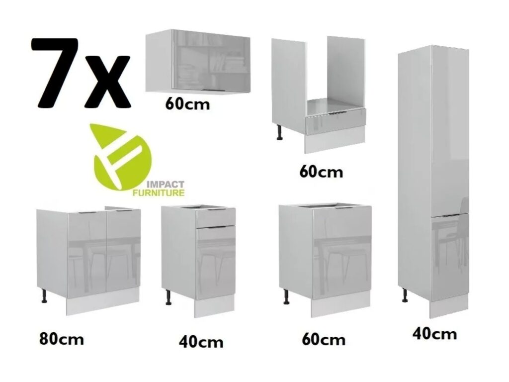 Kitchen Cabinets Cupboards 12 Unit Slim 400 Larder Oven Housing DIY Set 280cm Light Grey Gloss - Star