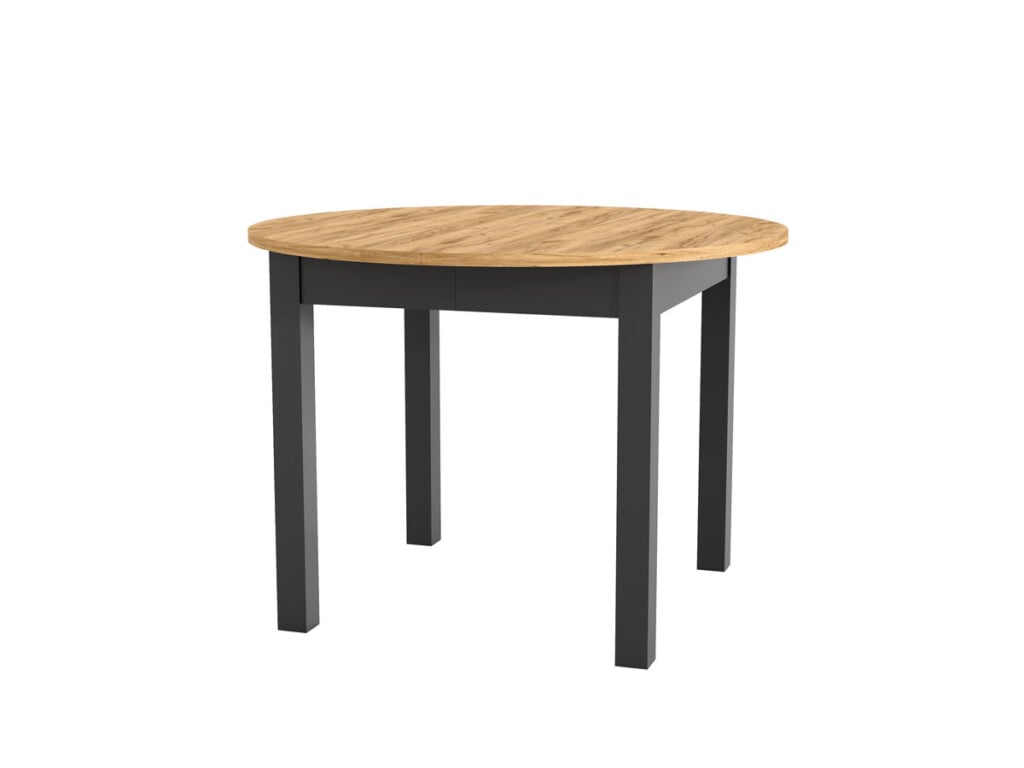 Round Extendable Dining Table Oval Oak Effect Top Black Legs 4 6 8 10 12 Seater Extends 105cm to 240cm – Indus