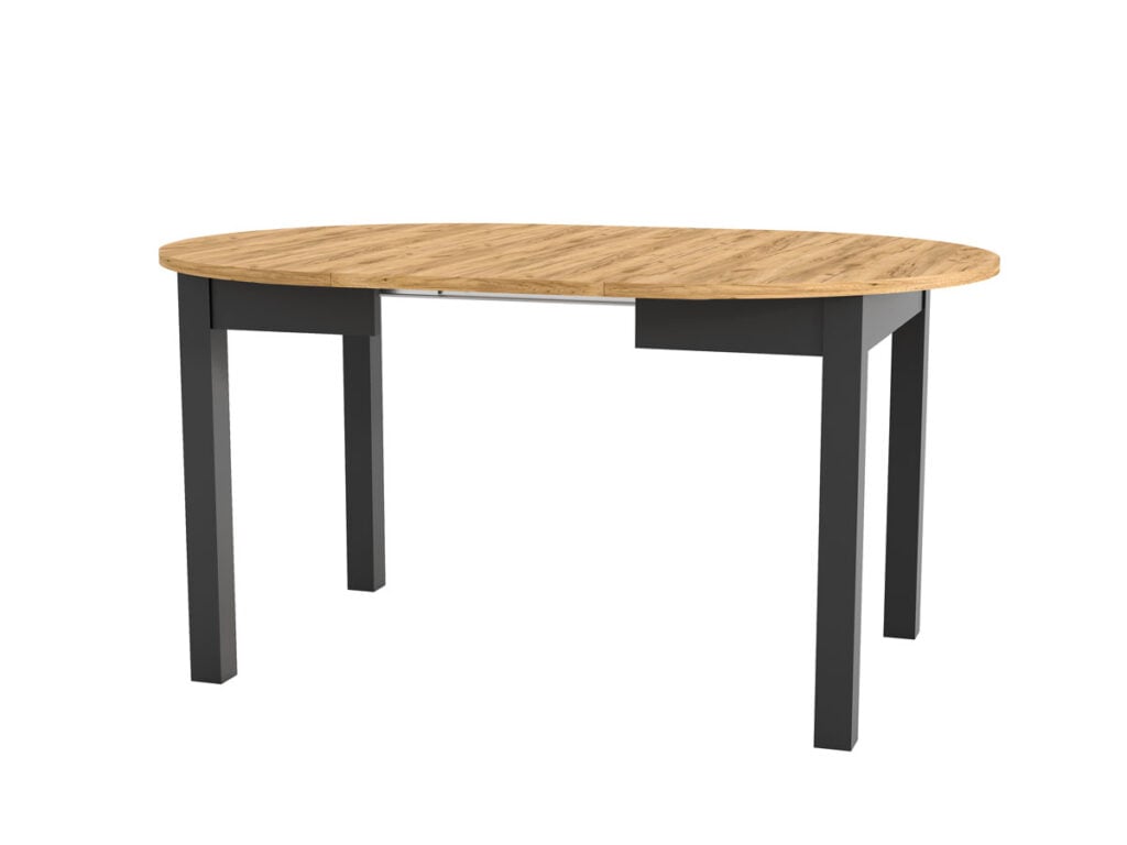Round Extendable Dining Table Oval Oak Effect Top Black Legs 4 6 8 10 12 Seater Extends 105cm to 240cm – Indus
