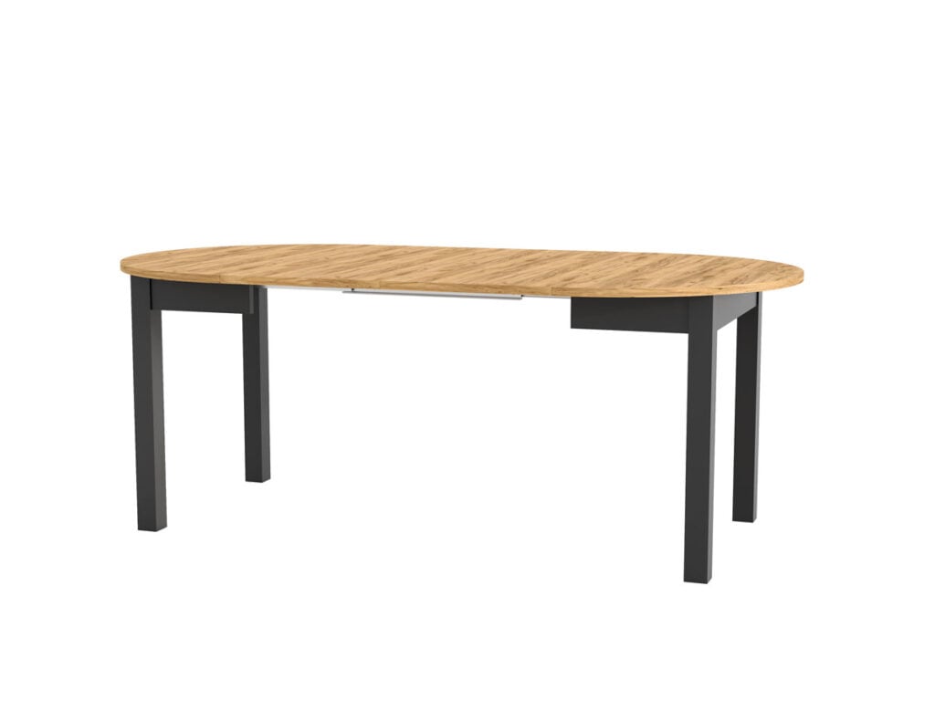 Round Extendable Dining Table Oval Oak Effect Top Black Legs 4 6 8 10 12 Seater Extends 105cm to 240cm – Indus