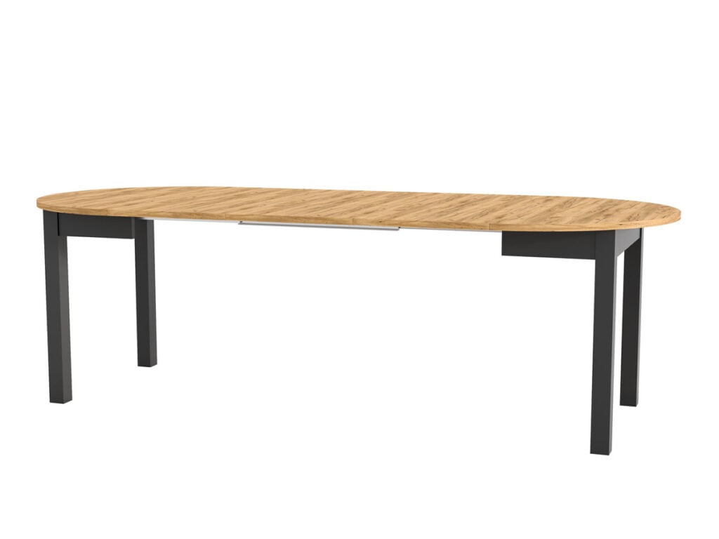 Round Extendable Dining Table Oval Oak Effect Top Black Legs 4 6 8 10 12 Seater Extends 105cm to 240cm – Indus