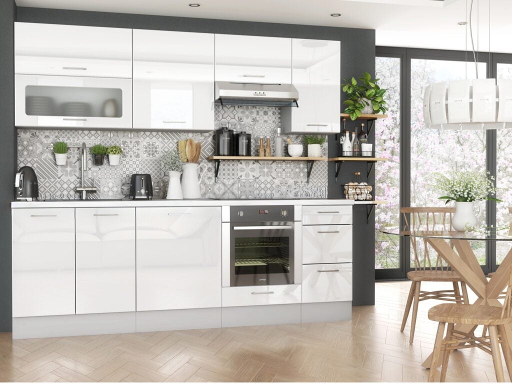 Modern Kitchen Cabinets Cupboards Set of 7 Units White High Gloss Complete 240cm Kitchen - Ella