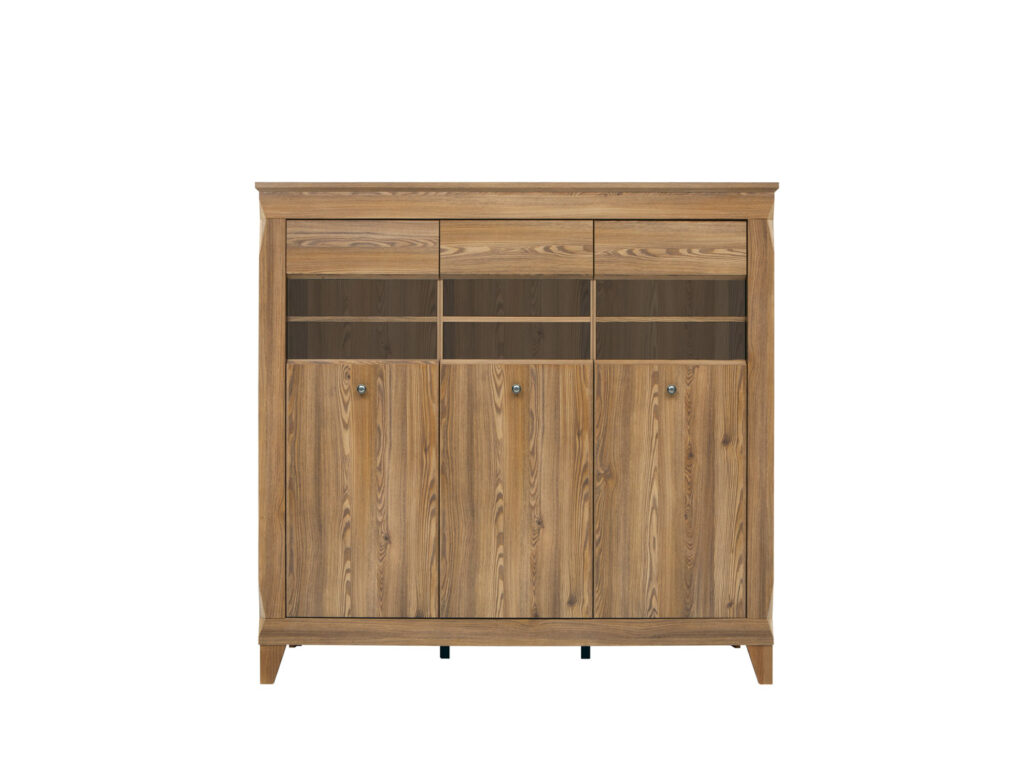 Oak Glass Display Cabinet with Lights Large Sideboard Showcase Wide Dresser Modern Country Light Oak - Bergen
