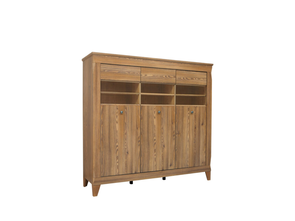 Oak Glass Display Cabinet with Lights Large Sideboard Showcase Wide Dresser Modern Country Light Oak - Bergen
