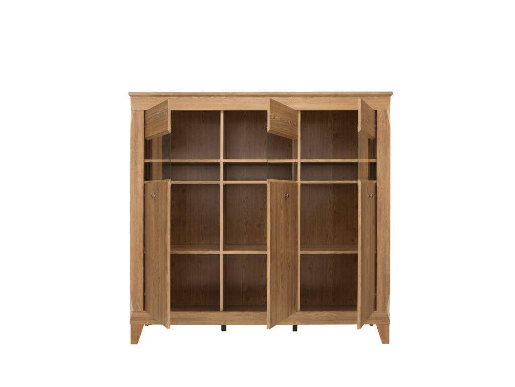 Oak Glass Display Cabinet with Lights Large Sideboard Showcase Wide Dresser Modern Country Light Oak - Bergen