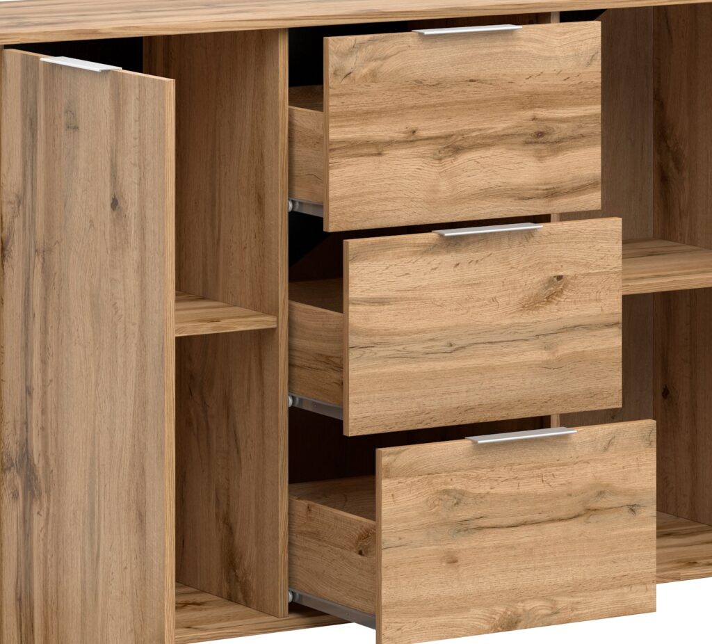 Large Sideboard for Living Room Oak Dresser Cabinet Storage Unit with Drawers 135cm - Zele