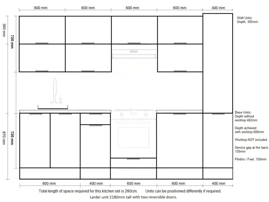 Kitchen Cabinets Cupboards 12 Unit Slim 400 Larder Oven Housing DIY Set 280cm Light Grey Gloss - Star