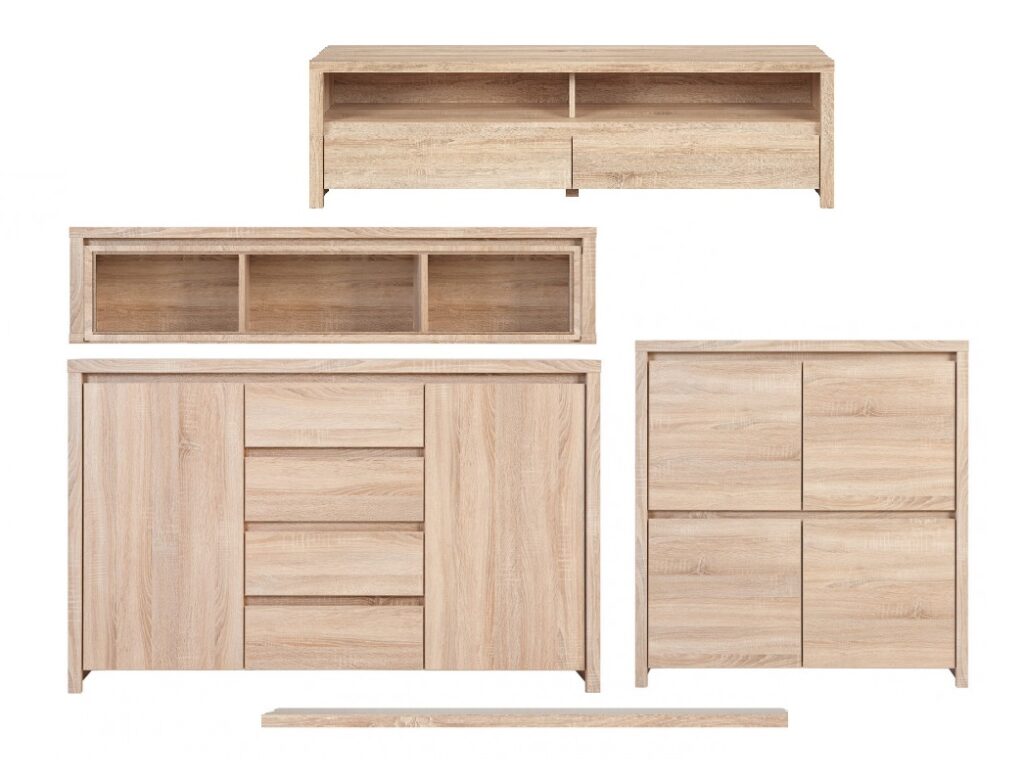 Modern Living Room Furniture Set Sonoma Oak TV Stand Sideboard Glass Cabinet Wall Shelf - Kaspian