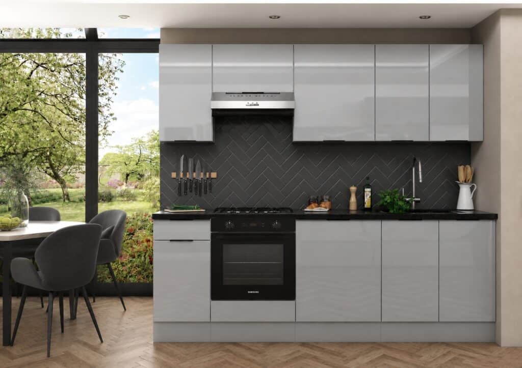 Kitchen Cabinets Cupboards 8 Unit DIY Set with Oven Housing 240cm Light Dove Grey Gloss - Star
