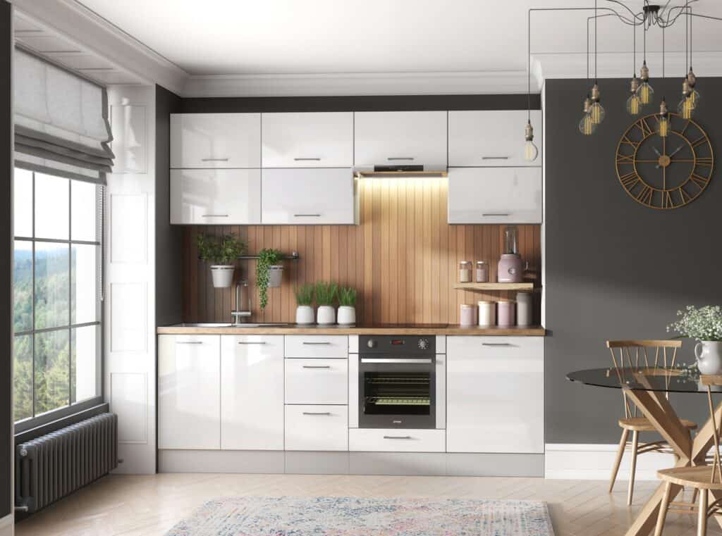 Kitchen Oven Housing Unit 600mm Cabinet Free Standing Unit for Single Oven White High Gloss - Ella