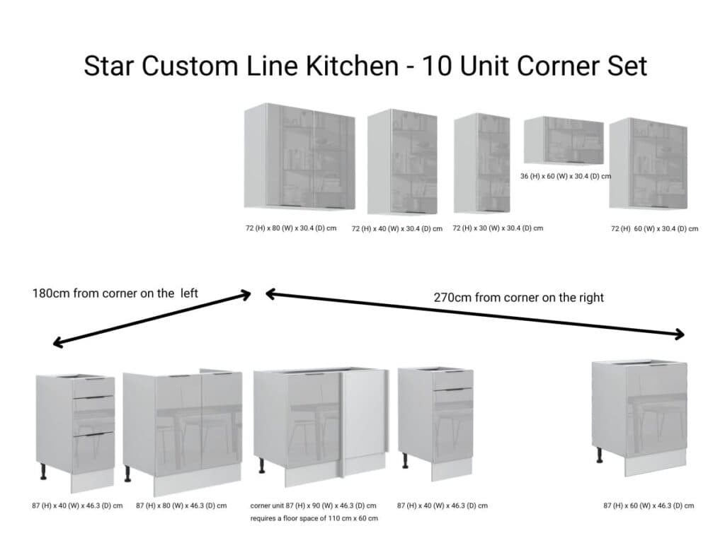 Kitchen Corner Cabinets L Shaped Set of Units Universal Cupboards Modern Complete Light Grey Gloss - Star