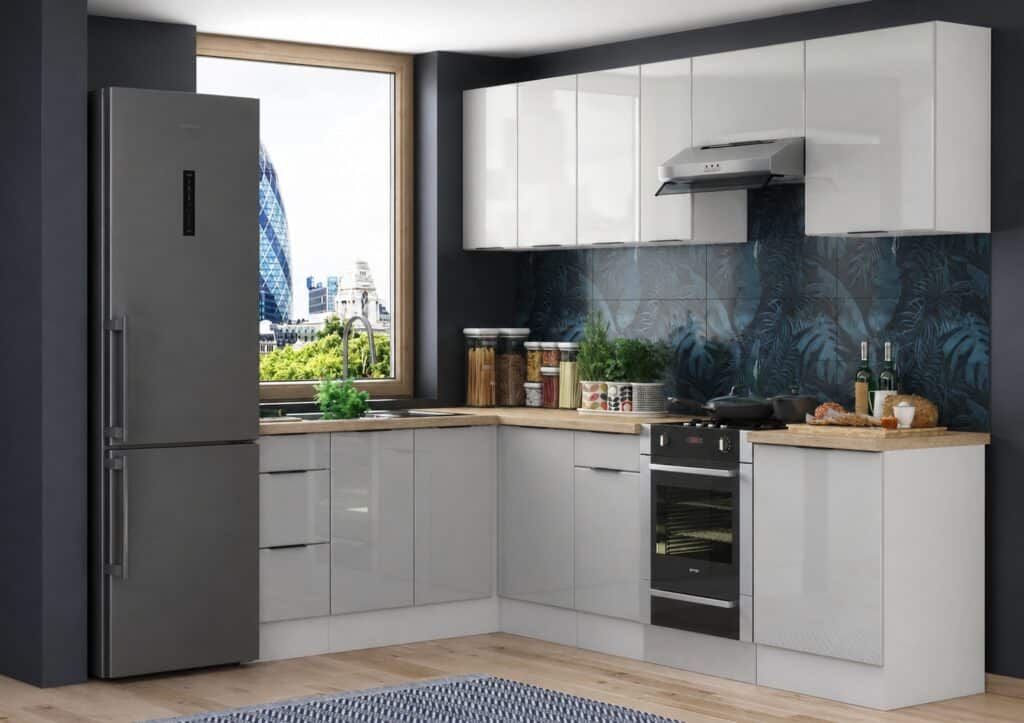 Kitchen Corner Cabinets L Shaped Set of Units Universal Cupboards Modern Complete Light Grey Gloss - Star