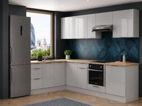 light grey gloss kitchen corner cabinets set of 11 units with oven housing complete fitted package quality affordable cupboards
