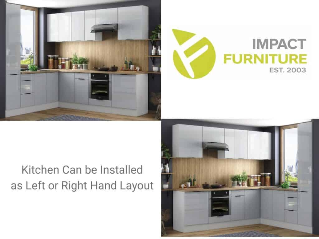 Kitchen Corner Cabinets L Shaped Set of 12 Units Larder Cupboard Oven Housing Light Grey Gloss - Star