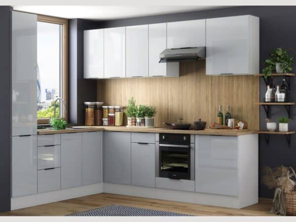 light gloss corner kitchen cabinets set of 12 units with 400mm slim larder unit complete fitted package quality affordable cupboards