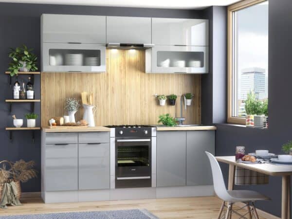 kitchen cabinets set light grey gloss fitted package of 6 kitchen units complete quality affordable diy cupboards