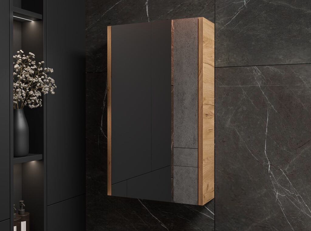 Bathroom Mirror Cabinet Mirrored Small Wall Unit Slimline Cupboard 400mm Storage Gold Craft Oak – Avir