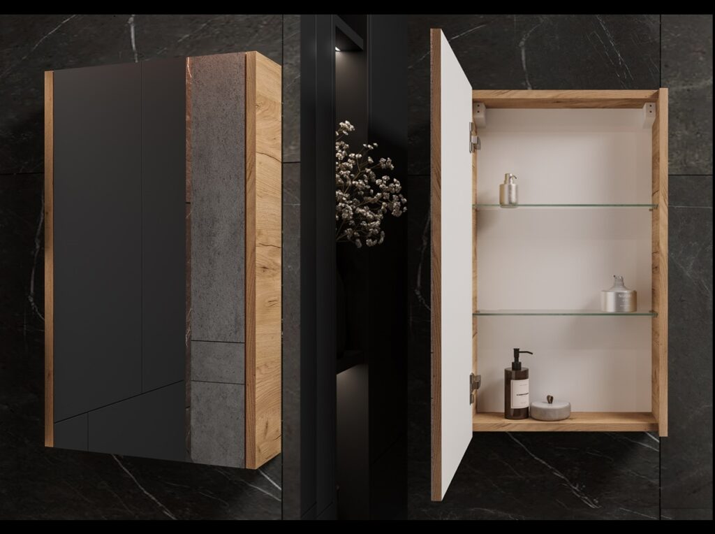 Bathroom Mirror Cabinet Mirrored Small Wall Unit Slimline Cupboard 400mm Storage Gold Craft Oak – Avir