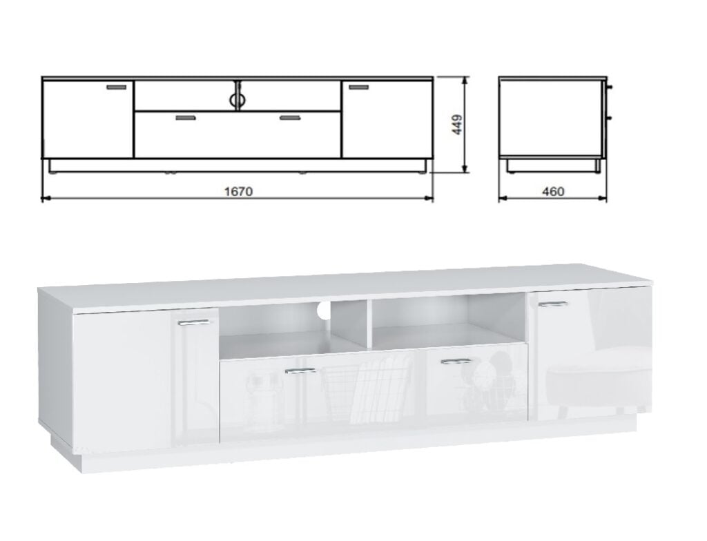 White Gloss TV Unit Modern Cabinet with Storage Wide Media Entertainment Stand – Sol
