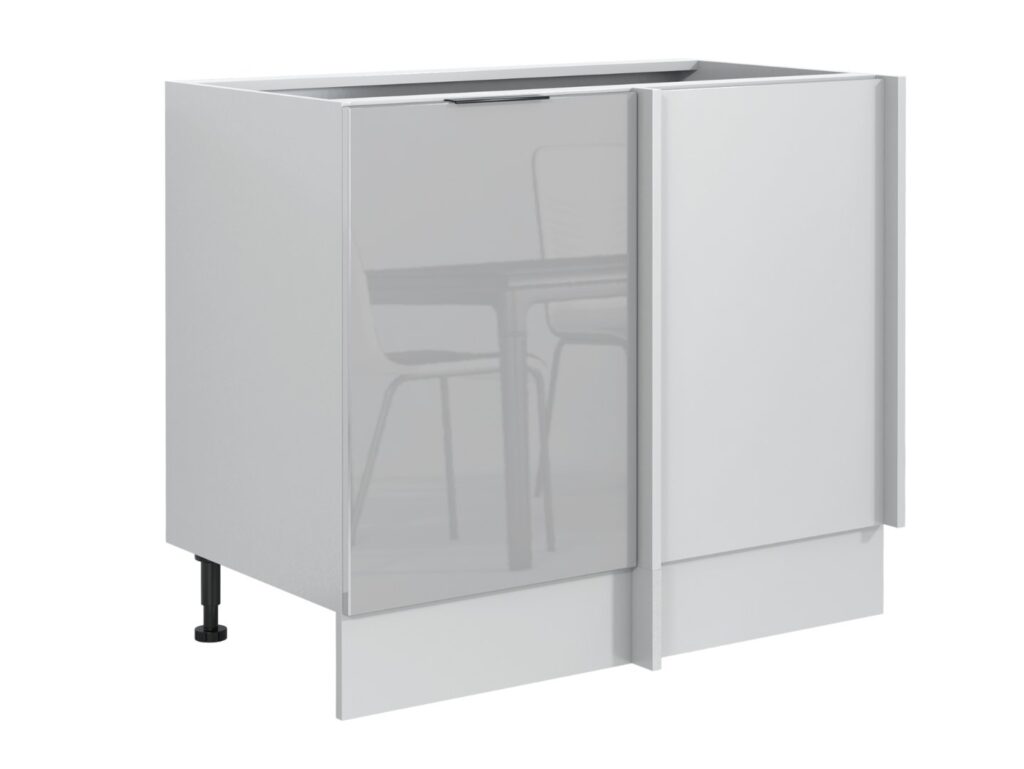 Kitchen Corner Cabinets L Shaped Set of 11 Units with 600mm Larder Cupboard Light Grey Gloss - Star