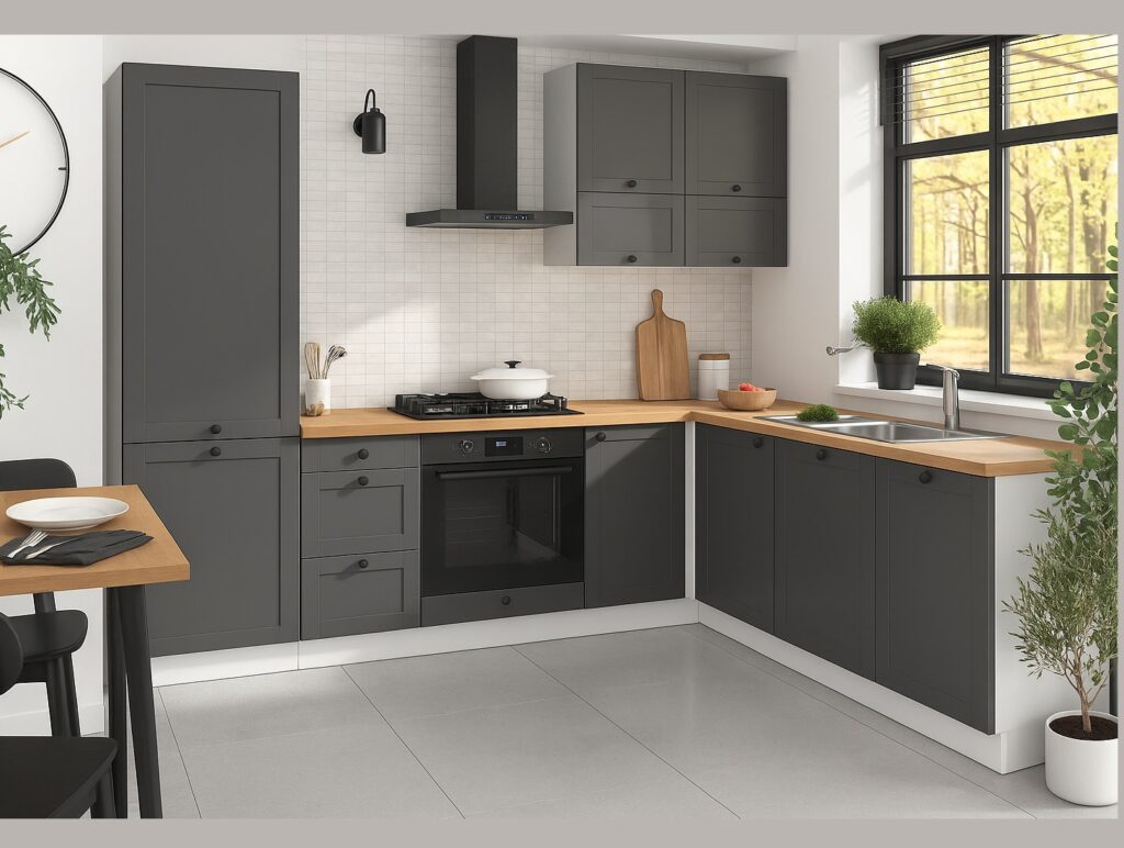 500mm Tall Kitchen Unit Larder Cabinet Pantry Freestanding Cupboard Shaker Dark Grey Right - Junona