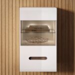 White gloss cabinet wall display glass unit led lights lounge living room furniture modern