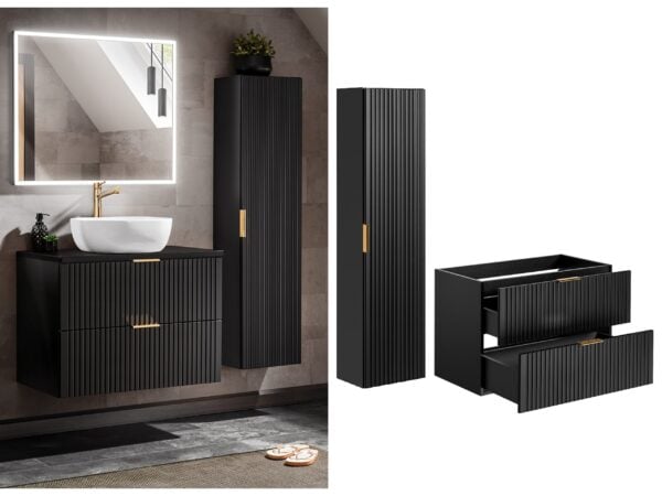 black vanity unit with tallboy 800mm sink unit