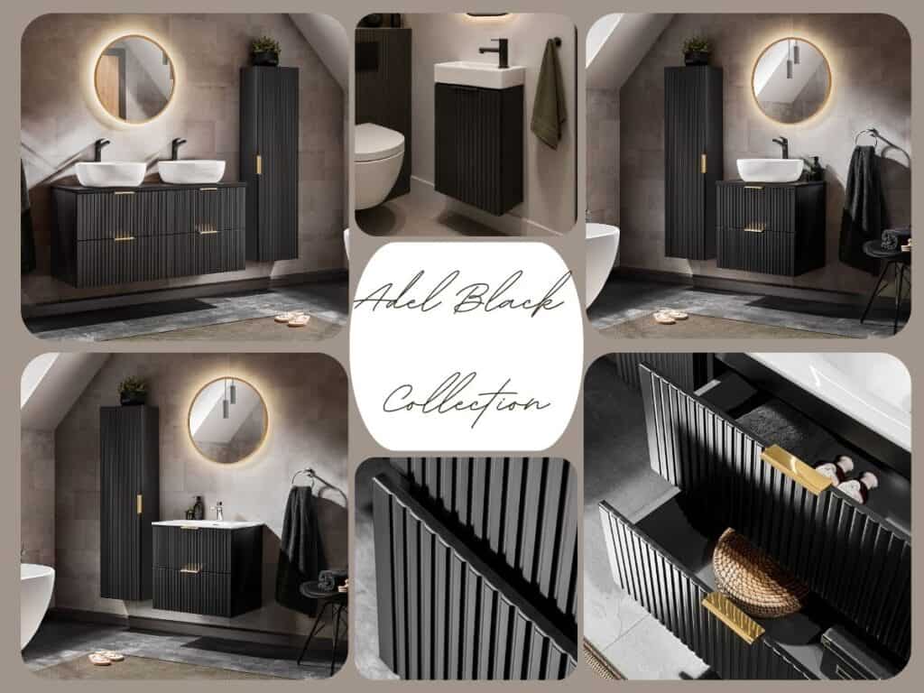 Tall Bathroom Cabinet Black Slim Narrow Storage Unit Ribbed Fluted Floating Tallboy - Adel