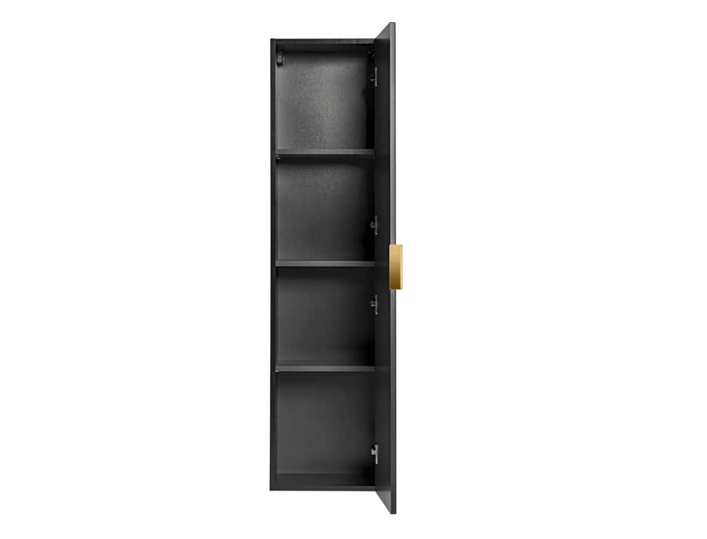 Tall Bathroom Cabinet Black Slim Narrow Storage Unit Ribbed Fluted Floating Tallboy - Adel